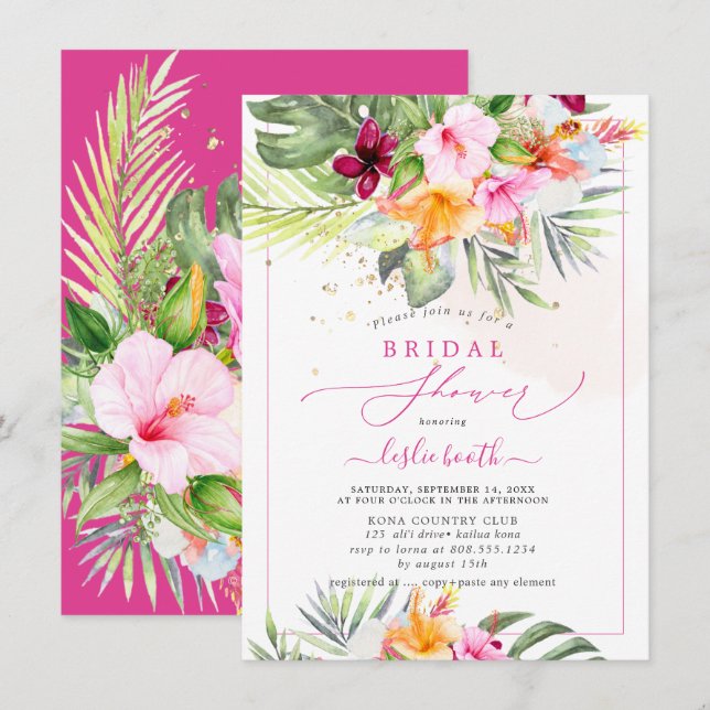 PixDezines H2 Tropical Paradise Bridal Shower Invitation (Front/Back)