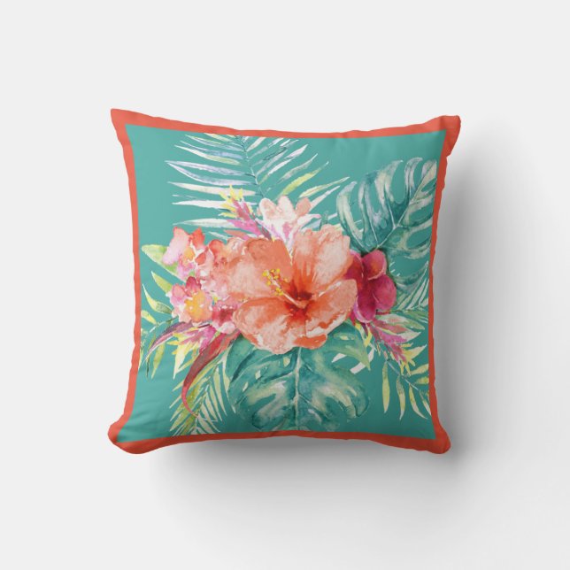 PixDezines H2Tropical Paradise Flowers DIY colours Cushion (Front)