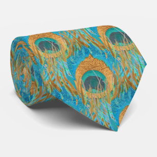 PixDezines Handdrawn H2 Peacock/Cobalt/Aqua Blue Tie