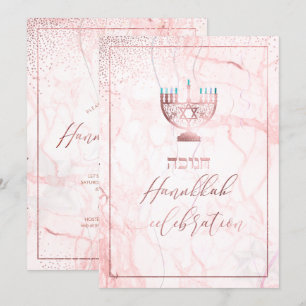 PixDezines Hanukkah Celebration, Rose Gold+Marble Invitation