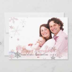 PixDezines Hanukkah/Rose Gold Snowflakes Holiday Card