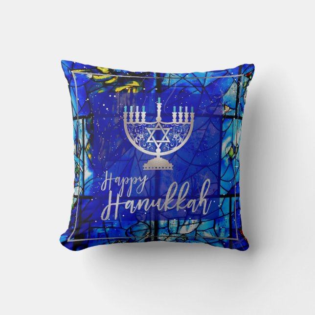 PixDezines Happy Hanukkah|Stained Glass Cushion (Front)