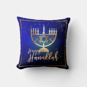 PixDezines Happy Hanukkah Temple Menorah Cushion