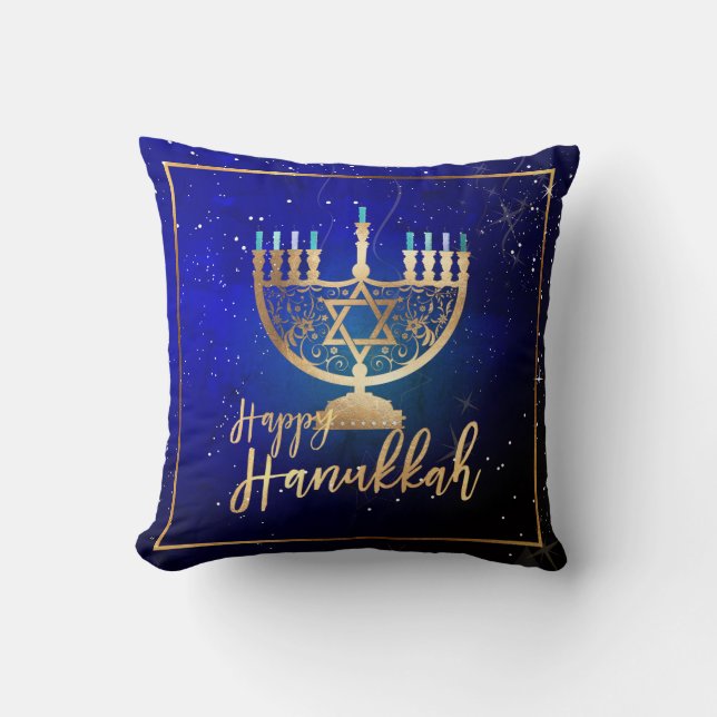 PixDezines Happy Hanukkah|Temple Menorah Cushion (Front)
