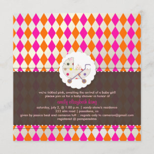 PixDezines harlequin/pink+orange/baby shower/DIY Invitation