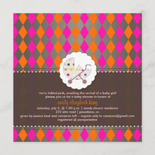 PixDezines harlequin/pink+orange/baby shower/DIY Invitation