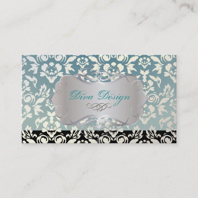 PixDezines Haute Coutour Damask, Faux Pearl Business Card (Front)