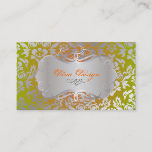 PixDezines Haute Coutour Damask, Faux Silver Business Card