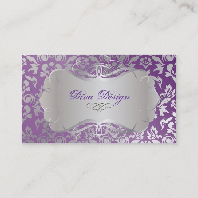 PixDezines Haute Coutour Damask, Faux Silver Business Card (Front)