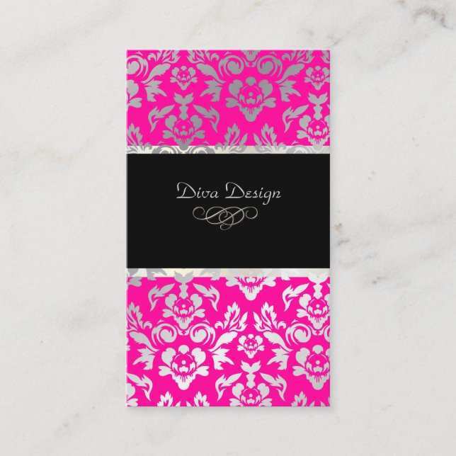 PixDezines Haute Coutour Damask, Faux Silver Business Card (Front)