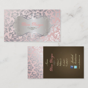PixDezines Haute Coutour Damask, Faux Silver Business Card