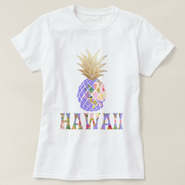 PixDezines Hawaii, Aloha Pineapple/Faux Gold T-Shirt (Design Front)