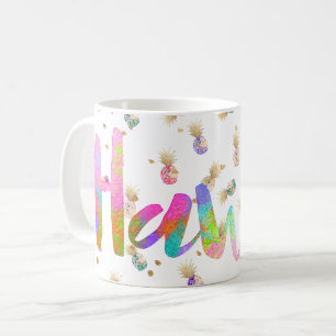 PixDezines Hawaii Lava Rainbow Aloha Pineapples Coffee Mug