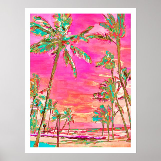 PixDezines Hawaiian Beach/Pink/Teal Poster (Front)