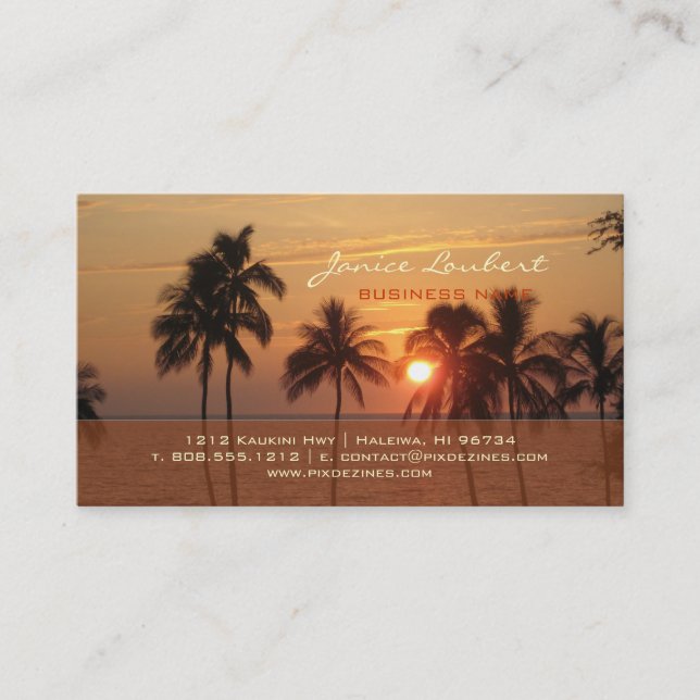 PixDezines Hawaiian Beach Sunset Business Card (Front)