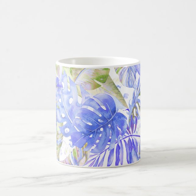 PixDezines Hawaiian Jungle Cornflower Blue Green Coffee Mug (Center)
