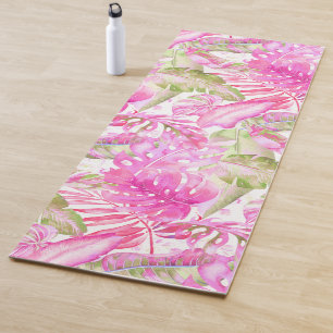 PixDezines Hawaiian Jungle Pink Green Foliage Yoga Mat