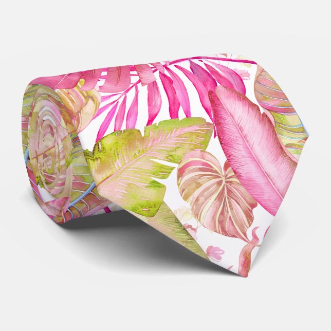 PixDezines Hawaiian Jungle Raspberry Lemongrass Tie (Rolled)