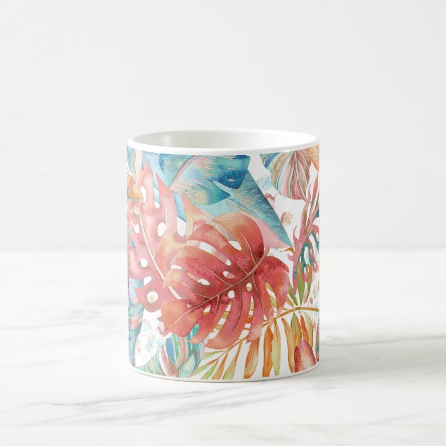 PixDezines Hawaiian Jungle Teal Rust Foliage Coffee Mug (Center)