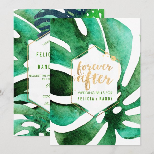 PixDezines Hawaiian Monstera/DIY Background colour Invitation (Front/Back)