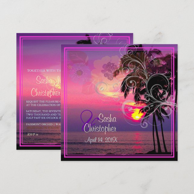 PixDezines HAWAIIAN SUNSET/BEACH/LUAU/SWIRLS Invitation (Front/Back)