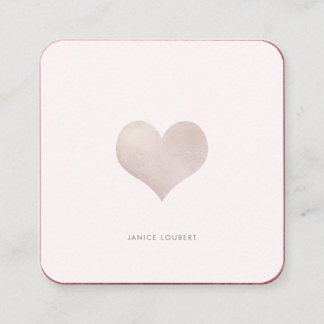 PixDezines Heart | Faux Metallic Blush Square Busi Square Business Card (Front)