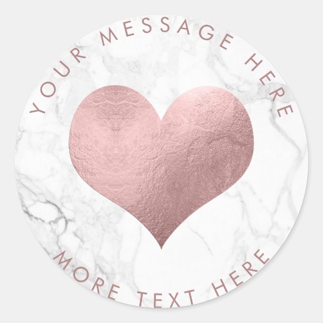 PixDezines HEART FAUX ROSE GOLD+MARBLE Classic Round Sticker (Front)