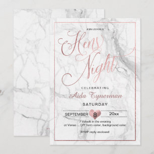 PixDezines Hens Night Faux Rose Gold Script+Marble Invitation