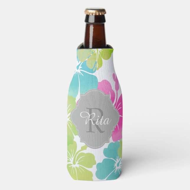 PixDezines hibiscus/DIY background Bottle Cooler (Bottle Front)