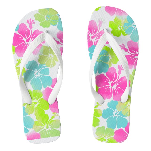 PixDezines hibiscus/DIY background colour Flip Flops (Footbed)
