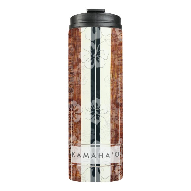 PixDezines Hibiscus Faux Koa Wood Longboard Thermal Tumbler (Front)