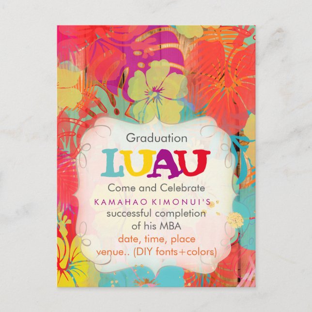PixDezines hibiscus/graduation/luau/DIYevent Invitation Postcard (Front)