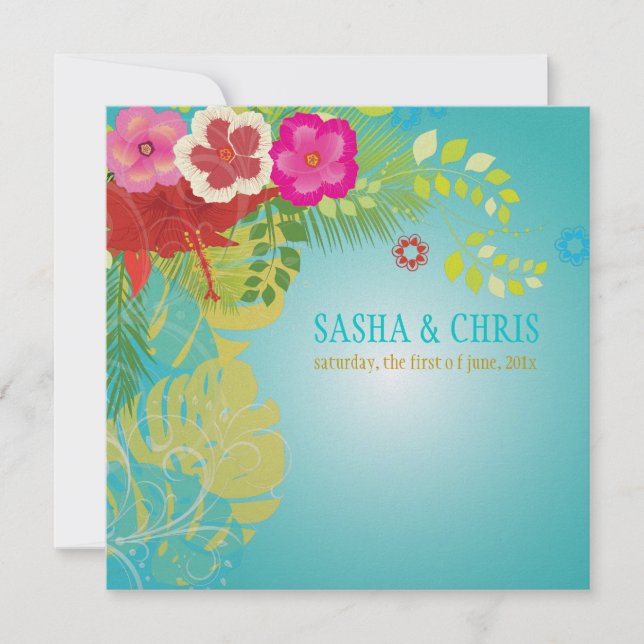 PixDezines Hibiscus+monstera/yellow+aqua Invitation (Front)