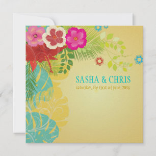 PixDezines Hibiscus+monstera/yellow+aqua Invitation