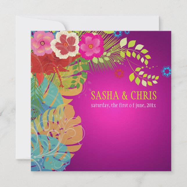 PixDezines Hibiscus+monstera/yellow+fuschia Invitation (Front)