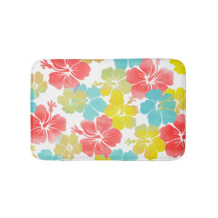 PixDezines Hibiscus/orange/blue/yellow Bath Mat