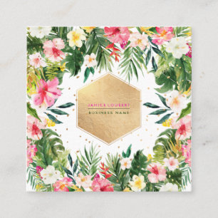 PixDezines Hibiscus Tropical Jungle Square Business Card
