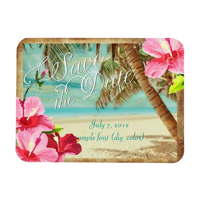 PixDezines hibiscus/vintage beach/save date Magnet (Horizontal)