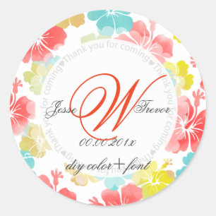 PixDezines hibiscus/watercolor affect Classic Round Sticker