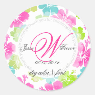 PixDezines hibiscus/watercolor affect Classic Round Sticker