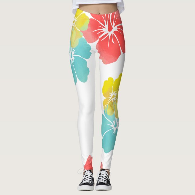 PixDezines Hibiscus/Yellow/Orange/Aqua/DIY Bckgrnd Leggings (Front)
