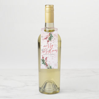 PixDezines Holly Berries|Rose Gold Snowflakes Bottle Tag