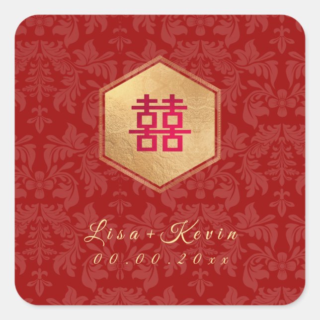 PixDezines Honeycomb Chinese Double appiness Square Sticker (Front)