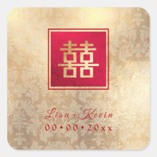 PixDezines Honeycomb Chinese Double Happiness Square Sticker