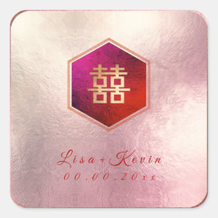 PixDezines Honeycomb Double Happiness Ombre Rose Square Sticker