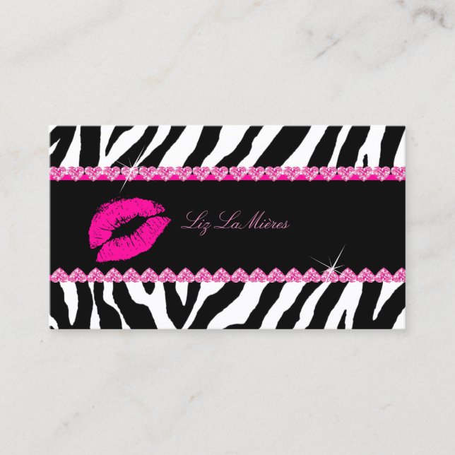 PixDezines hot lips+sassy zebra Business Card (Front)