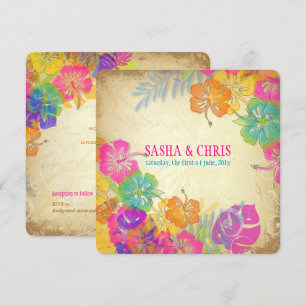 PixDezines hot pink+orange hibiscus+monstera Invitation