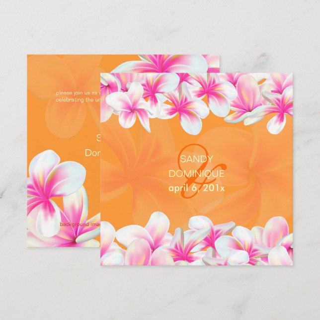 PixDezines hot pink plumeria/DIY background colour Invitation (Front/Back)