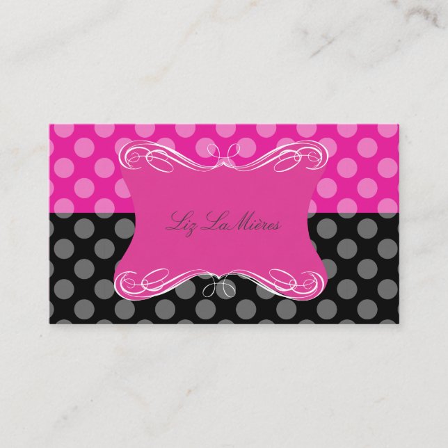 PixDezines Hot Pink Polka Dots Business Card (Front)