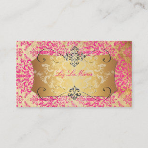 PixDezines Hot Pink/Vintage Étienne Damask Business Card